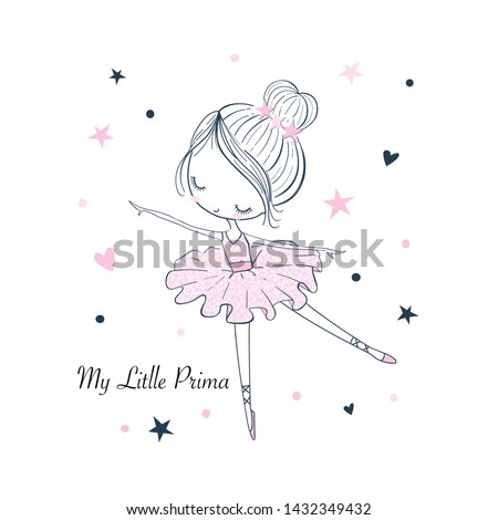 My little Prima Ballerina. ßSimple linear isolated vector graphic on a white background. Fashion illustration for kids clothing. Use for print, surface design, fashion wear, baby shower
 Stockfoto © 
