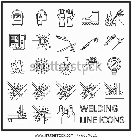 Welding line icon graphic design, Set of welding and safety equipment line icons