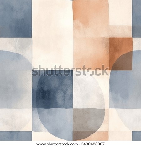 Aqua Terra Brown French Grey White Abstract Geometric Watercolor Scandinavian Design Seamless Pattern Wallpaper Curtain Bedding Upholstery Pastel Background Vector