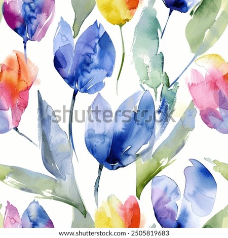 Aqua Terra Brown French Grey White Abstract Purple Wild Tulip Flower Elegant Leaf Watercolor Scandinavian Design Seamless Pattern Wallpaper Curtain Bedding Upholstery Pastel Fabric Background Vector