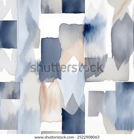 Young Fashion Blue Brown French Grey White Abstract Geometric Watercolor Scandinavian Design Seamless Pattern Wallpaper Curtain Bedding Upholstery Fabric Pastel Gift Wrapping Paper Background Vector