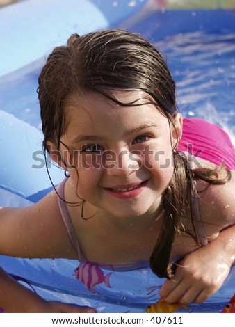 Adorable Little Girl Swimming In A Backyard Pool Stock Photo 407611 ...