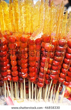 Traditional Chinese Candy -- Sugarcoated Haws On A Stick Stock Photo ...