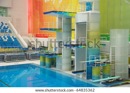 BEIJING-OCT 27: Diving platform of the Beijing National Aquatics Center (Water Cube), October 27, 2010 in Beijing, China.  This was for the swimming competitions of the 2008 Summer Olympics
