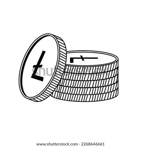 Litecoin. Pile of coins. Online shop, finance, banks, money-saving, cashless society concept