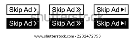 Skip ad button icon. Skip advertisement icon, vector illustration
