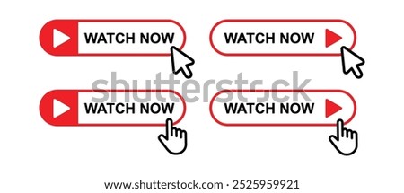 Watch now button click set icon, vector illustration