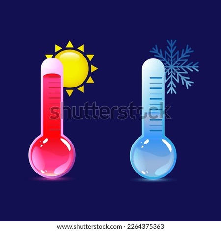 High and low temperature thermometers. Concept of hot and cold weather. Isolated vector illustration
