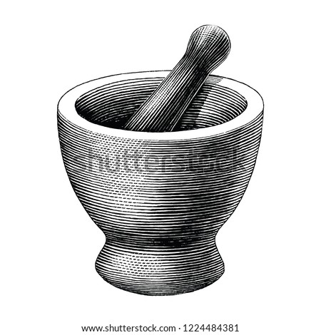 Mortar and pestle vintage engraving illustration isolated on white background,Logo of pharmacy and medicine ストックフォト © 