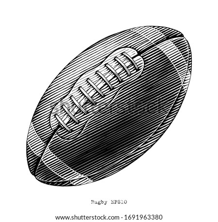 Rugby hand draw vinatge style black and white clip art isolated on white background