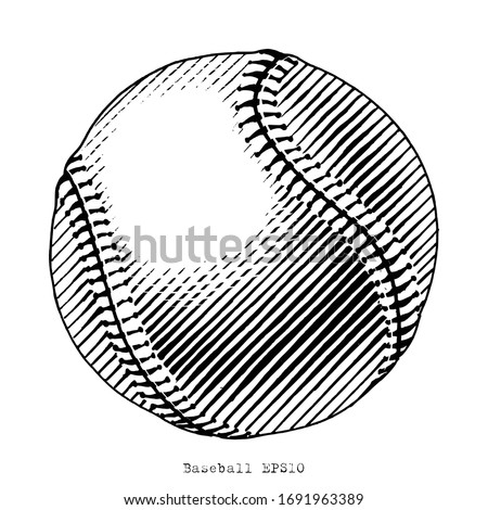 Baseball hand draw vinatge style black and white clip art isolated on white background