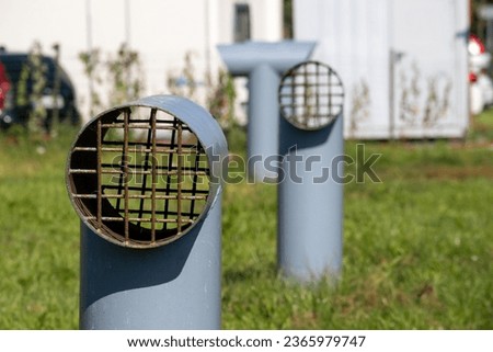 Similar – Image, Stock Photo Ventilation hatch on grey corrugated metal wall