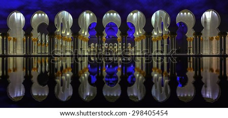 ABU DHABI, UNITED ARAB EMIRATES -MARCH 1, 2014: Sheikh Zayed Grand Mosque in Abu Dhabi, United Arab Emirates. Its the largest mosque in United Arab Emirates for more than 40,000 prayers.