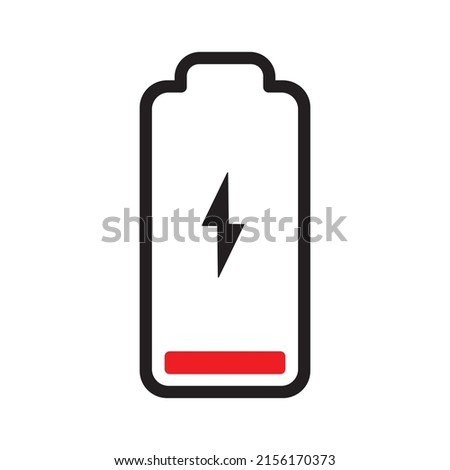 low battery level vector flat icon, no charge, recharge point, rechargeable battery icon, outline 