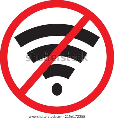 no wi-fi available icon flat vector design , no WiFi range available or wi-fi restricted area concept, red cross over wifi icon