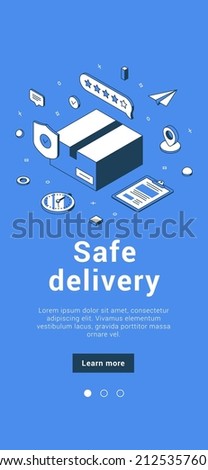 Safe delivery at pandemic mobile app vector illustration. Cardboard box with order protective shipment service, contactless shipping viral disease outbreak prevention. Modern logistic distribution