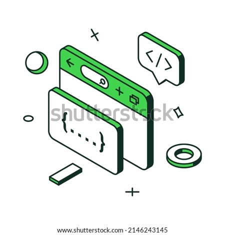 Useful customer service application web development browser monitor 3d icon isometric vector illustration. Website programming and coding computing software workflow virtual screen page interface