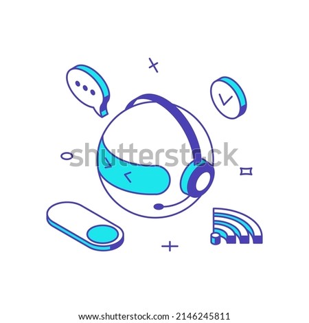 Customer support service robotic operator in headset client consultation helpline 3d icon isometric vector illustration. Information network online live assistance technical communication hotline