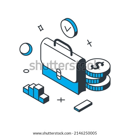 Investment briefcase banking accounting analyzing corporate development economic strategy optimization 3d icon isometric vector illustration. Efficiency financial management analytics market planning
