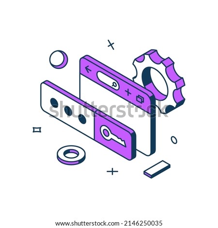 Website personal account password protective access secret data information secure 3d icon isometric vector illustration. Internet web page login enter form with key code data user interface profile
