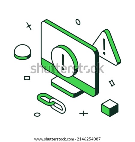 Web development coding and programming process with computer monitor exclamation mark 3d icon isometric vector illustration. Create application user interface software website building technology