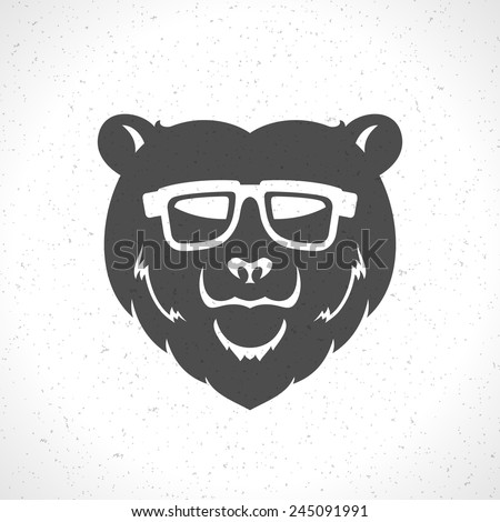 Hipster Bear Head Mascot Silhouette And Glasses Vintage Vector Design ...