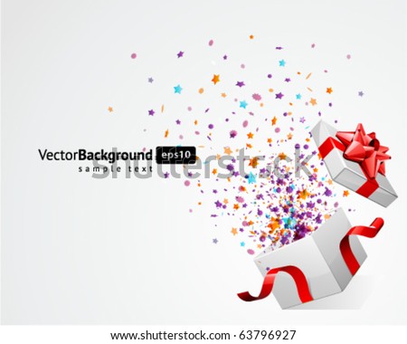 Open explore gift with fly stars vector background