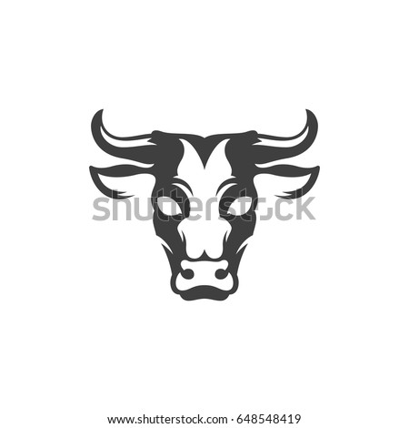 Cow head silhouette isolated on white background vector object in retro style. Can be used for logo or badge. Farm animal.