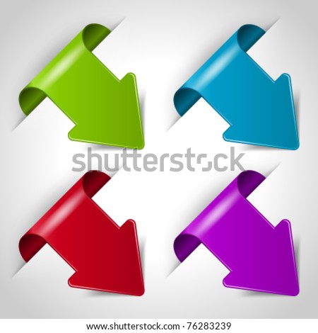 Vector arrow stickers set. Transparent shadow easy replace background and edit colors.