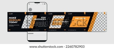 Carousel post template. Gym instagram microblog carousel post. Editable social media carousel post for fitness center.	