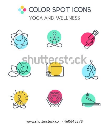 Set of line Yoga icons. Spa and wellness symbols. Alternative medicine signs. Yoga equipment and accessorize.