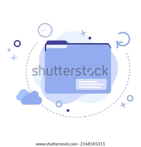 Vector illustration of file folder with social media icons and shapes on abstract background. File management tools service concept for social media, cloud storage, website, app, banner or flyer