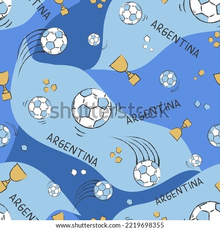 ARGENTINE FOOTBALL PATTERN VECTOR. IN LIGHT BLUE AND WHITE.  REPEATING  BALLS. ENDLESS, SEAMLESS SURFACE PATTERN DESIGN FOR TEXTILE, FABRIC, PAPER OR DIGITAL USES.