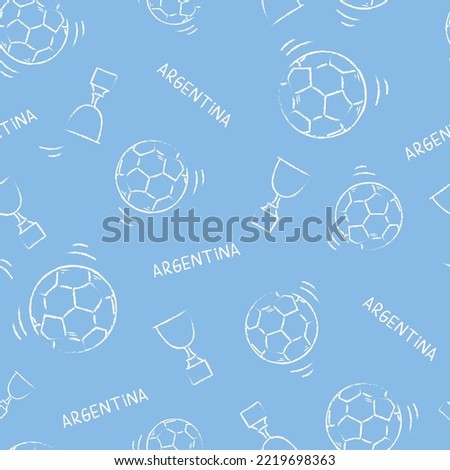 ARGENTINE FOOTBALL PATTERN VECTOR. LIGHT BLUE AND WHITE.  REPEATING  OUTLINE BALLS. ENDLESS, SEAMLESS SURFACE PATTERN DESIGN FOR TEXTILE, FABRIC, PAPER OR DIGITAL USES.