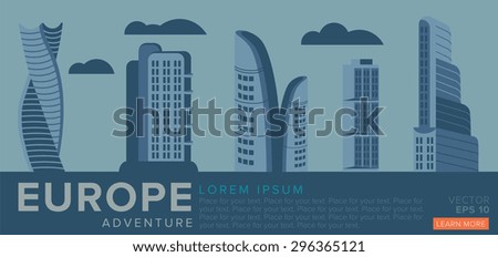 Travel to Europe. Modern architecture on the example of skyscrapers. Vector Illustration.