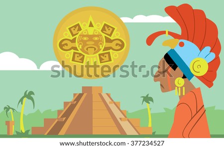 Pyramid Maya. Chief Of The Tribe Maya. Vector Illustration Mayan. Mayan ...