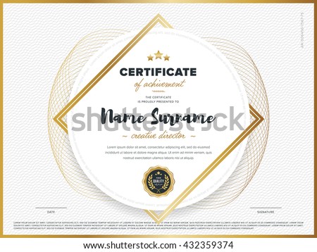 Certificate vector template design. Diploma design graduation, award, success.