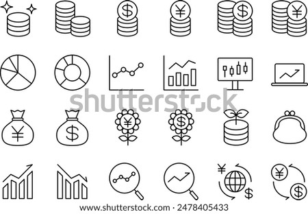 Black investment line drawing icon set