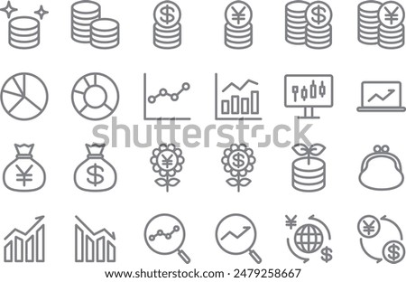 Gray investment line drawing icon set