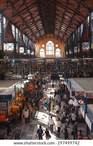 BUDAPEST, HUNGARY - MAY 02, 2014: Customers at the Great Market Hall .