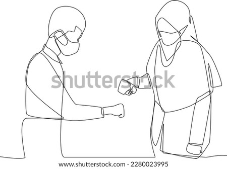 Continuous one-line drawing nurse check's the students' body temperature before entering class. Healthcare in school and office concept single line drawing design graphic vector illustration