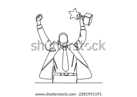 Single one-line drawing an employee gets a trophy at the work. Employee appreciation day concept. Continuous line drawing design graphic vector illustration.