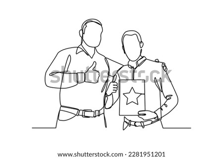 Single one-line drawing employees get appreciation from the boss. Employee appreciation day concept. Continuous line drawing design graphic vector illustration.