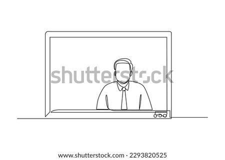 Single one line drawing young tv newscaster man reporting tv news. News anchor concept. Continuous line draw design graphic vector illustration.