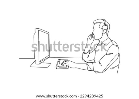 Continuous one line drawing Bank agent specialist speaking on cellphone. Banking concept. Single line draw design vector graphic illustration.