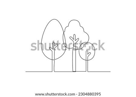 Continuous one-line drawing three trees by the road. Tree concept single line drawing design graphic vector illustration