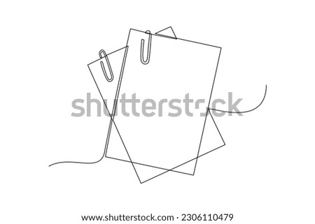 Continuous one-line drawing two documents with paper clips. Document thin concept. Single line drawing design graphic vector illustration