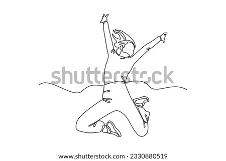 Single one line drawing Happy free people flying, floating and jumping in air. Freedom concept. Continuous line draw design graphic vector illustration.