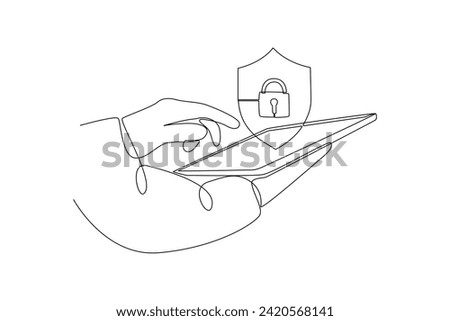 One continuous line drawing of Digital Security concept. Doodle vector illustration in simple linear style.