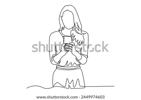 Continuous one line drawing People holding, using mobile phones concept. Doodle vector illustration.